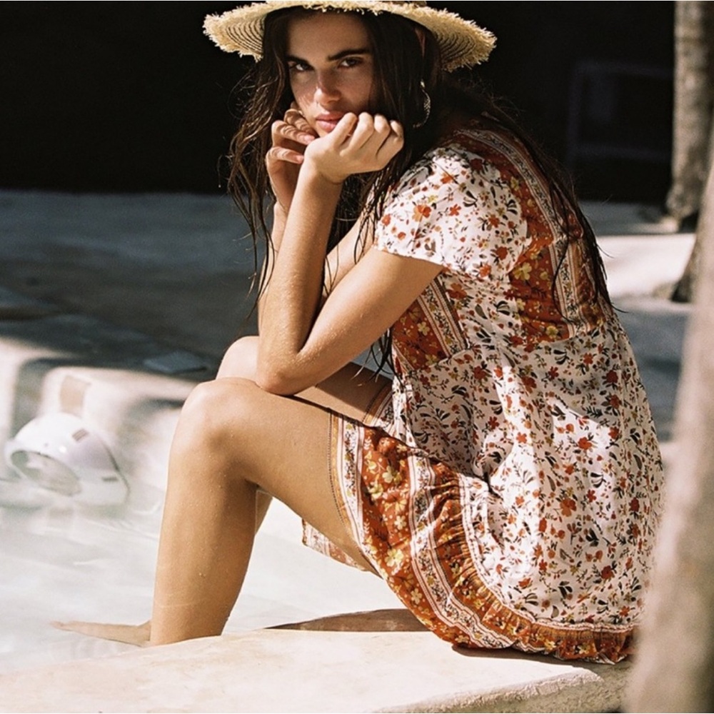 Arnhem Bloom Mini Dress in Orange Blossom Floral Size 14 RARE Boho Chic HTF